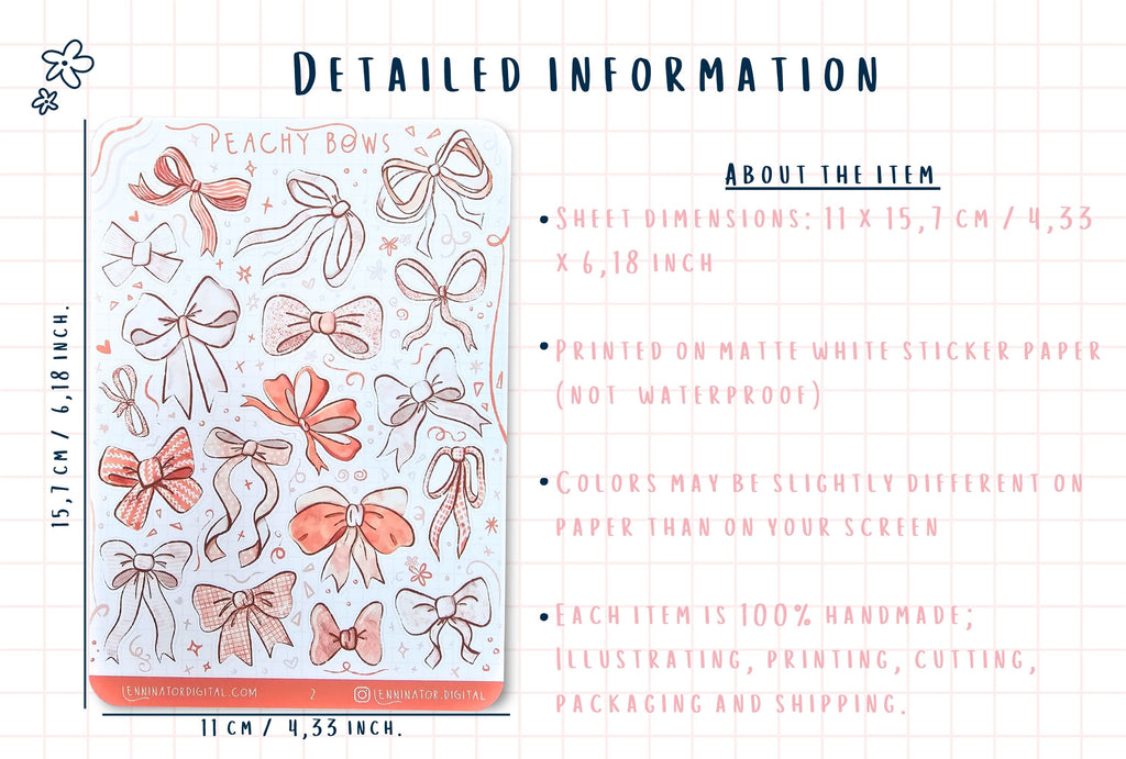 Peach Bows Sticker Sheets