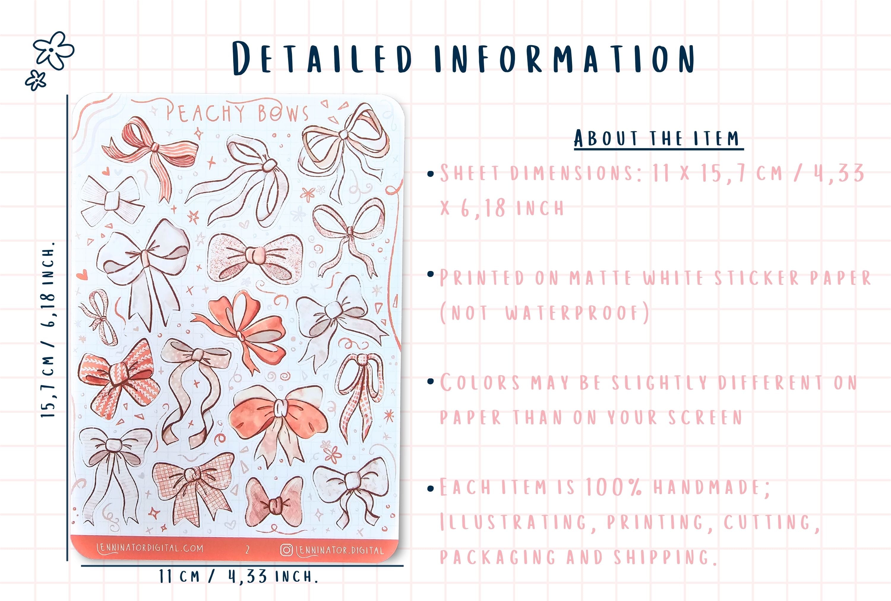 Peach Bows Sticker Sheets