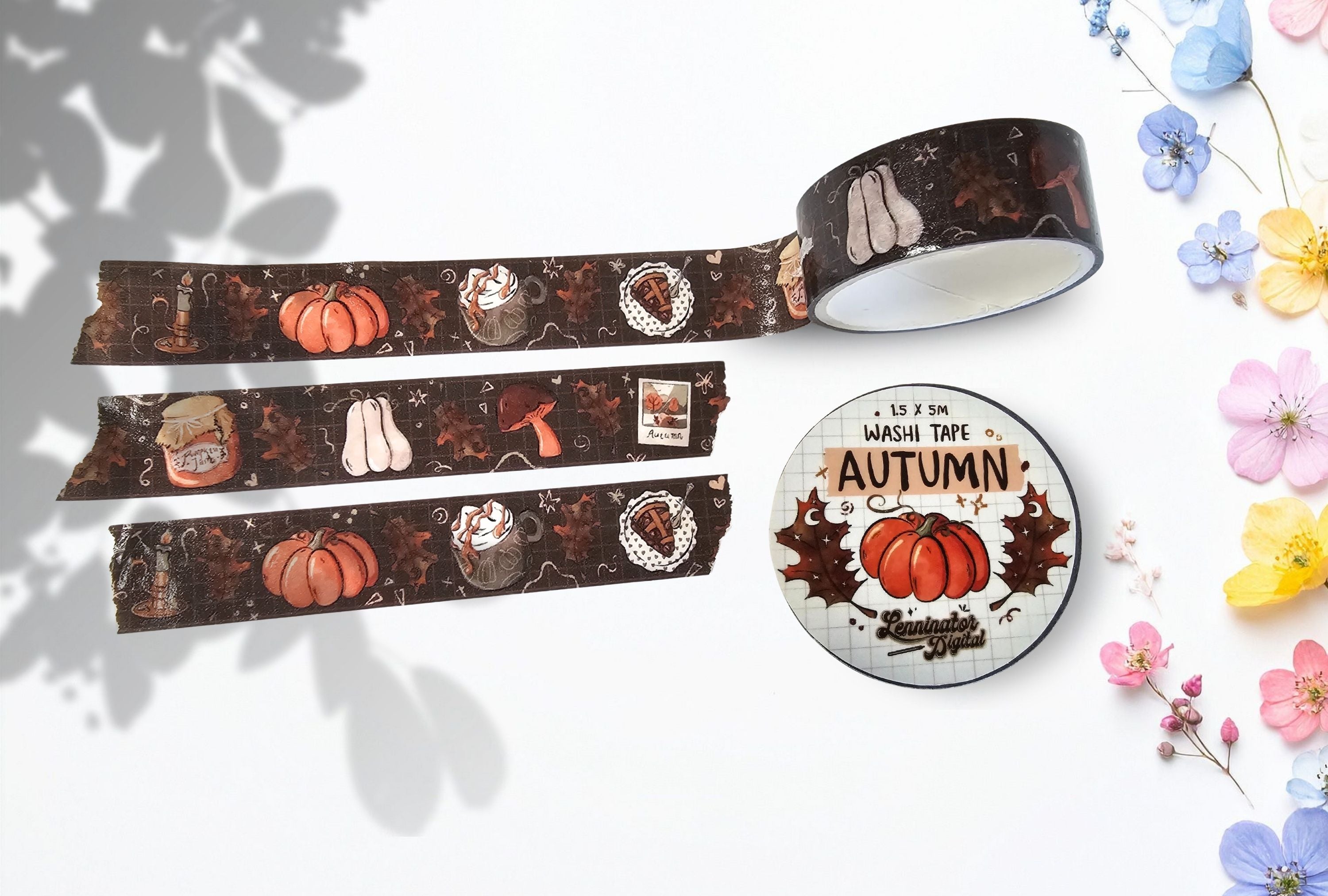 Fall themed washi tape with different illustrations