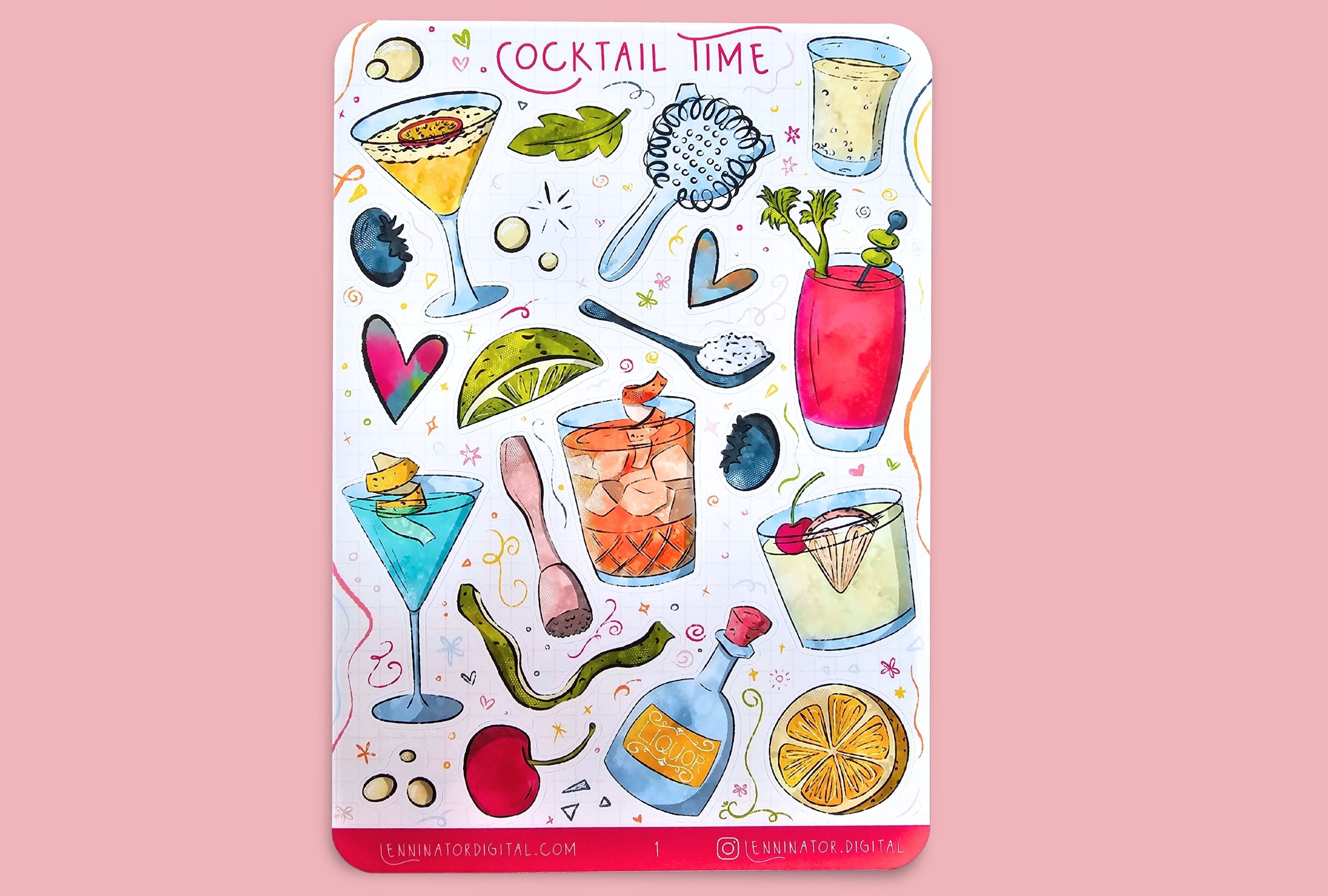 Cocktail-themed stickers with lime and lime slices on a white background