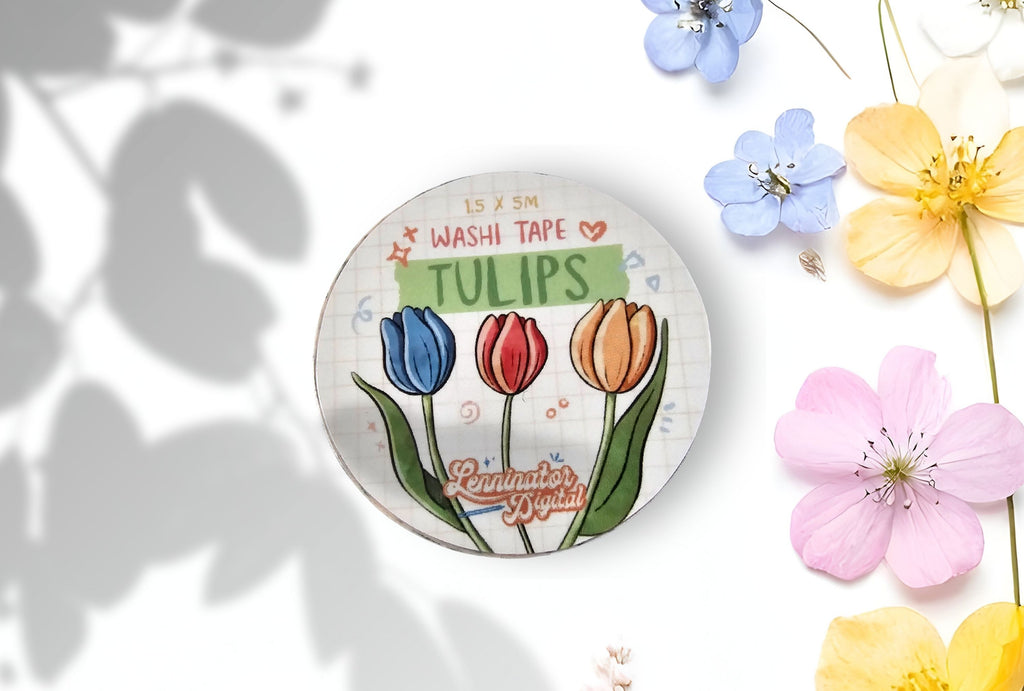 A sticker of a washi tape with dutch tulips theme