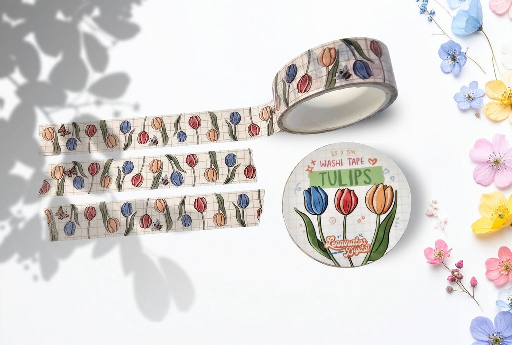 Washi tape with yellow, red and blue tulips