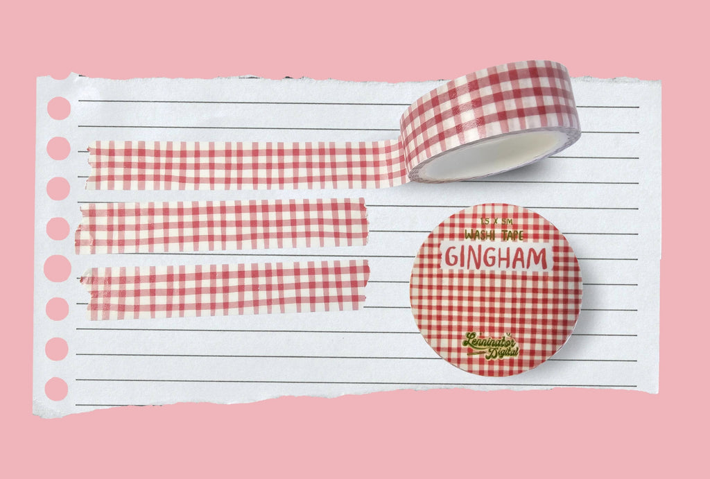 Soft red and white gingham patterned washi tape