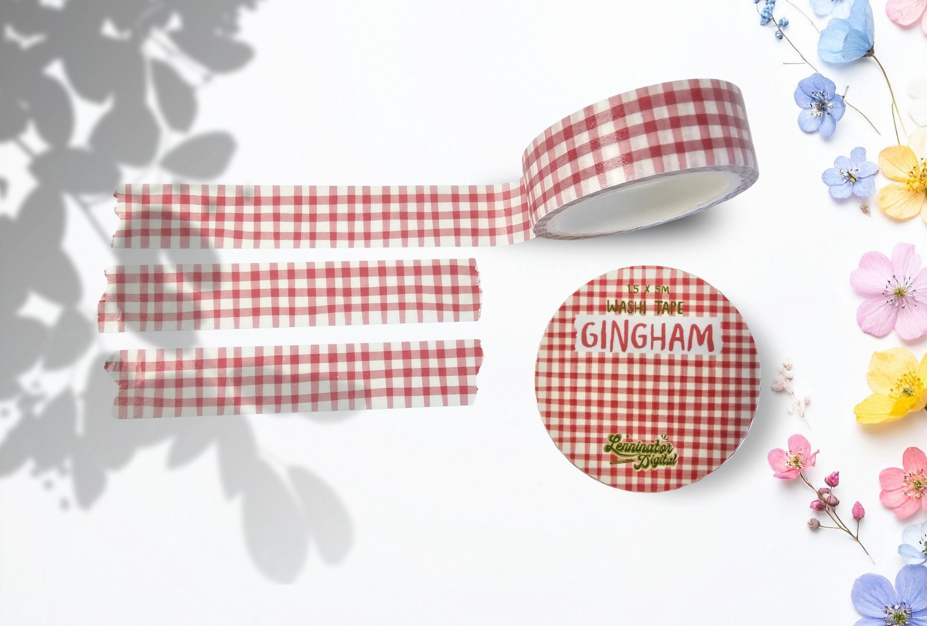 Gingham pattern washi tape with red and white
