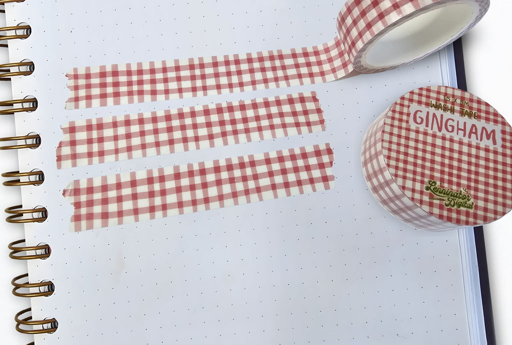 Gingham pattern washi tape on a journal page