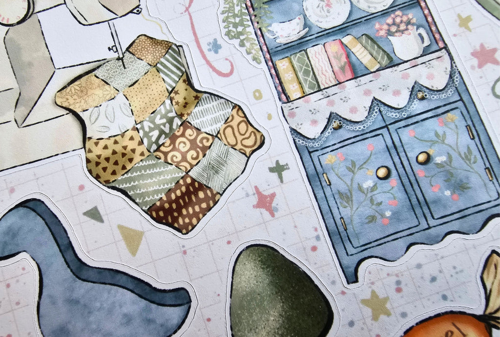 Colorful paper craft templates with patterns and shapes on a white background