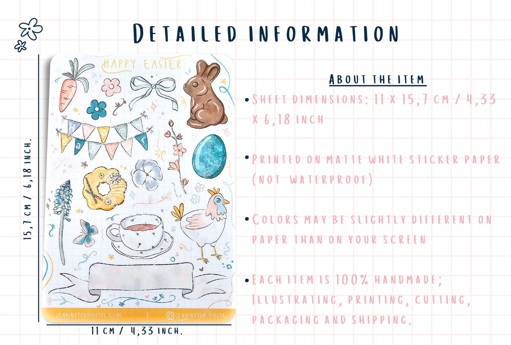 Sheet of decorative stickers with illustrations and text on a white background