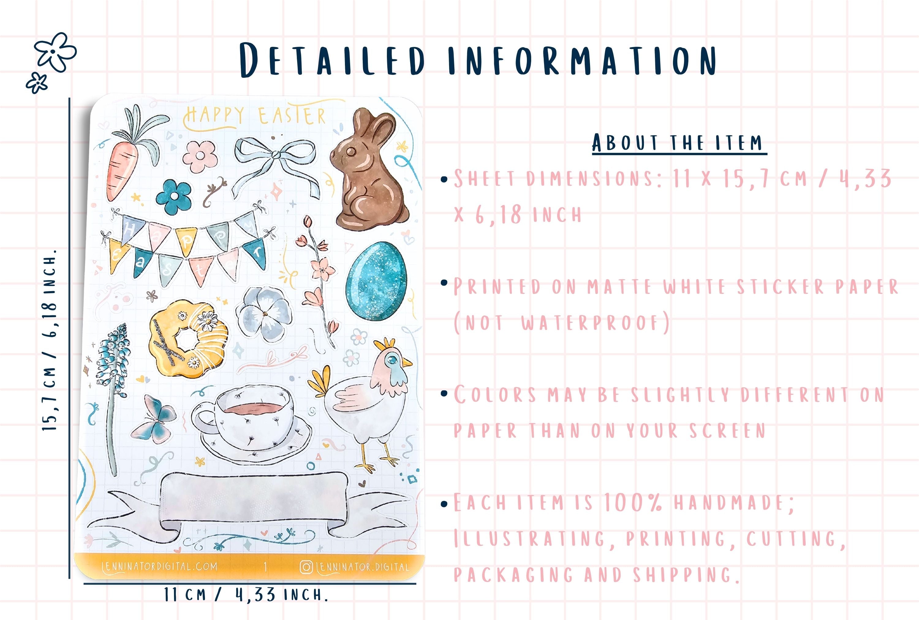 Sheet of decorative stickers with illustrations and text on a white background