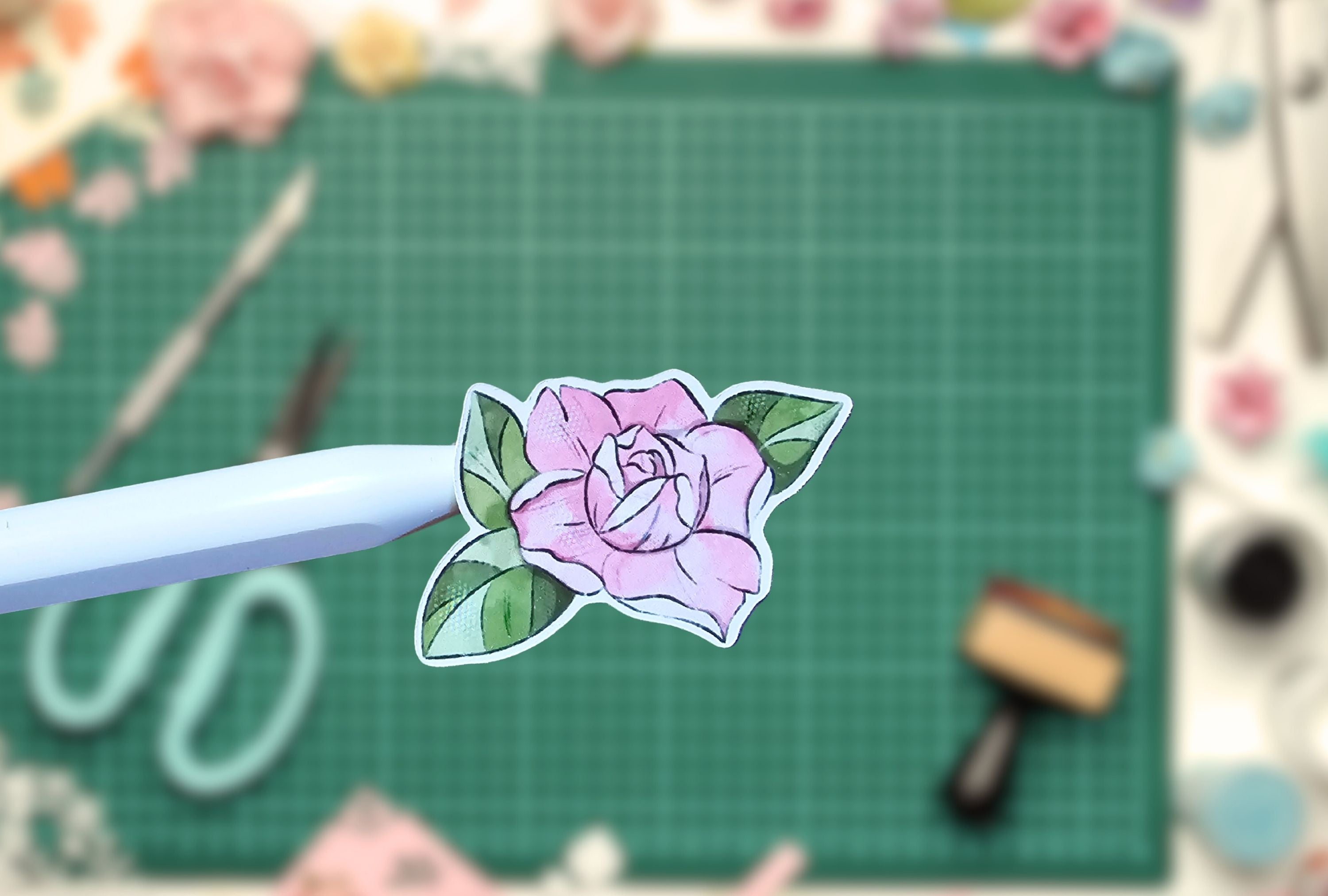 A paper sticker of a illustrated rose
