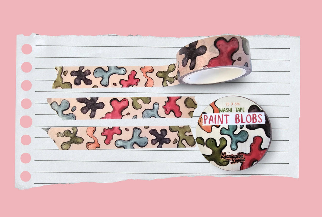 Washi tape with various paint blobs. Creative art studio inspired washi tape
