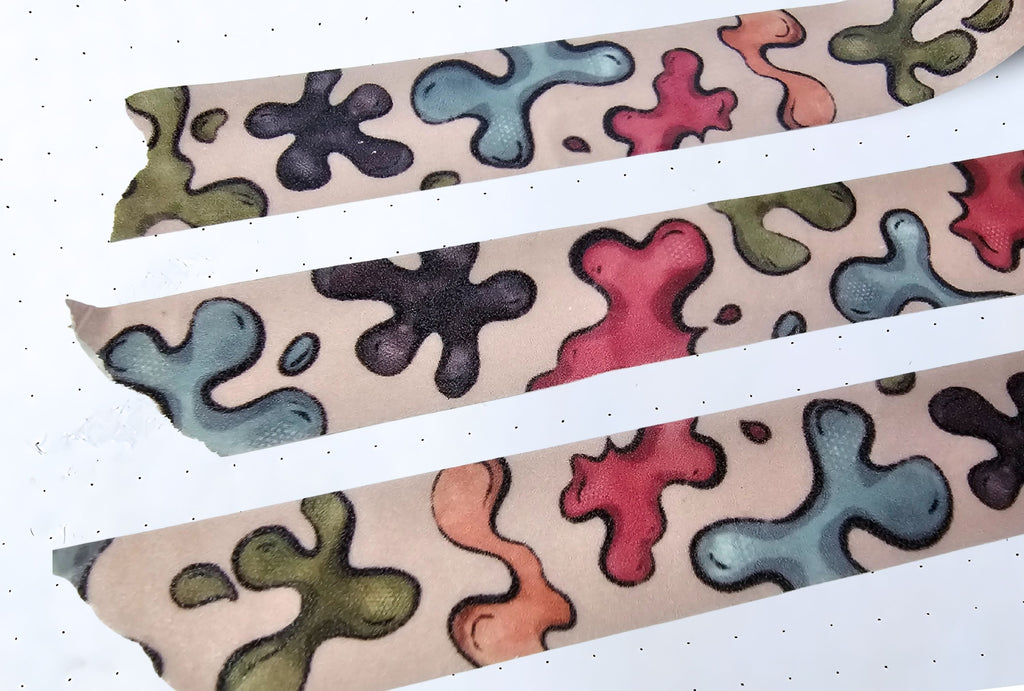 Close-up of a washi tape with paint splatters
