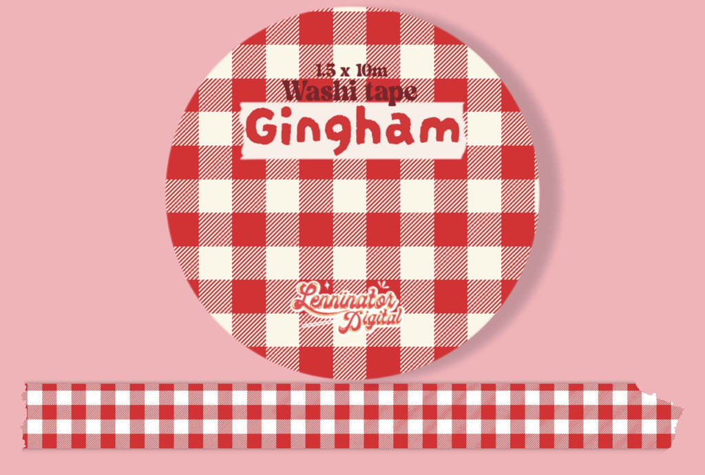 a washi tape with a white and red gingham pattern.