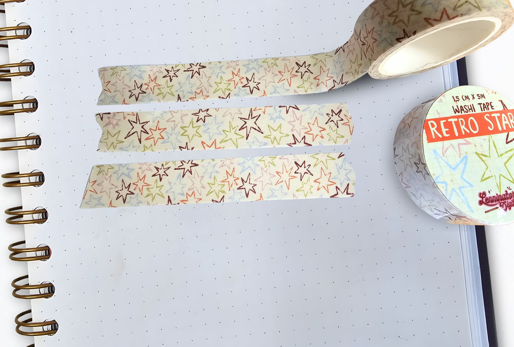 Washi tape with retro star pattern on a notebook