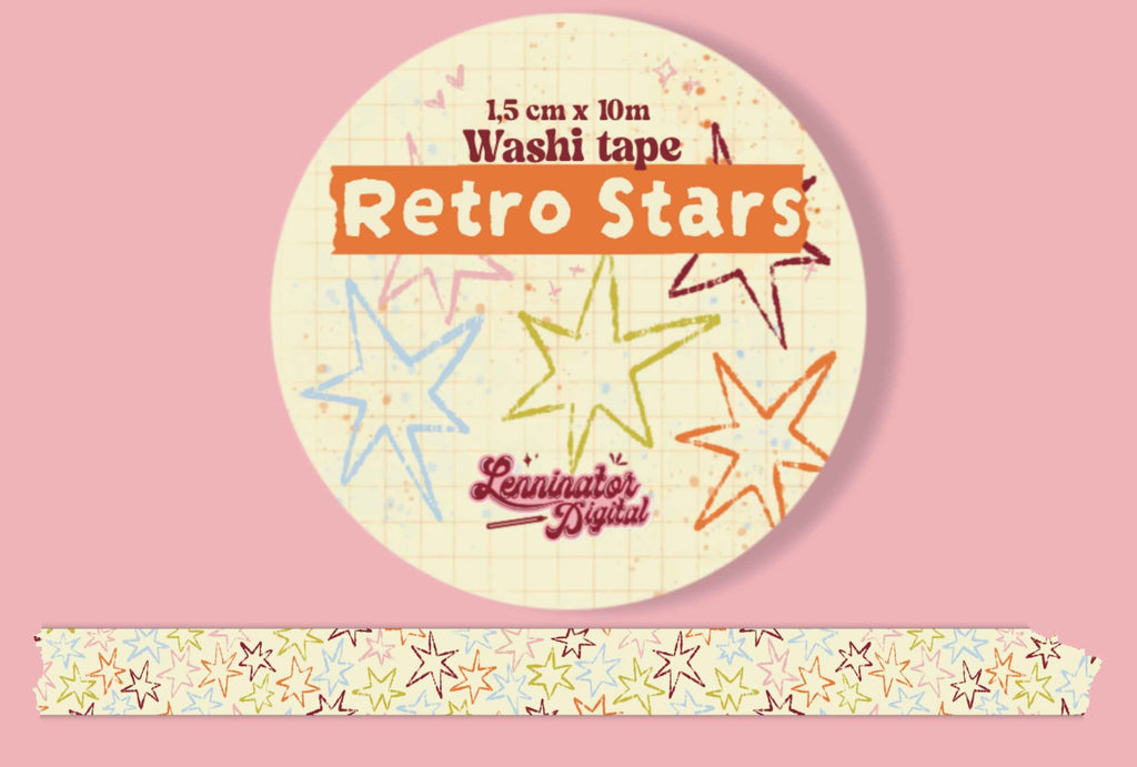 Washi tape in light butter yellow with a pattern of vintage retro stars