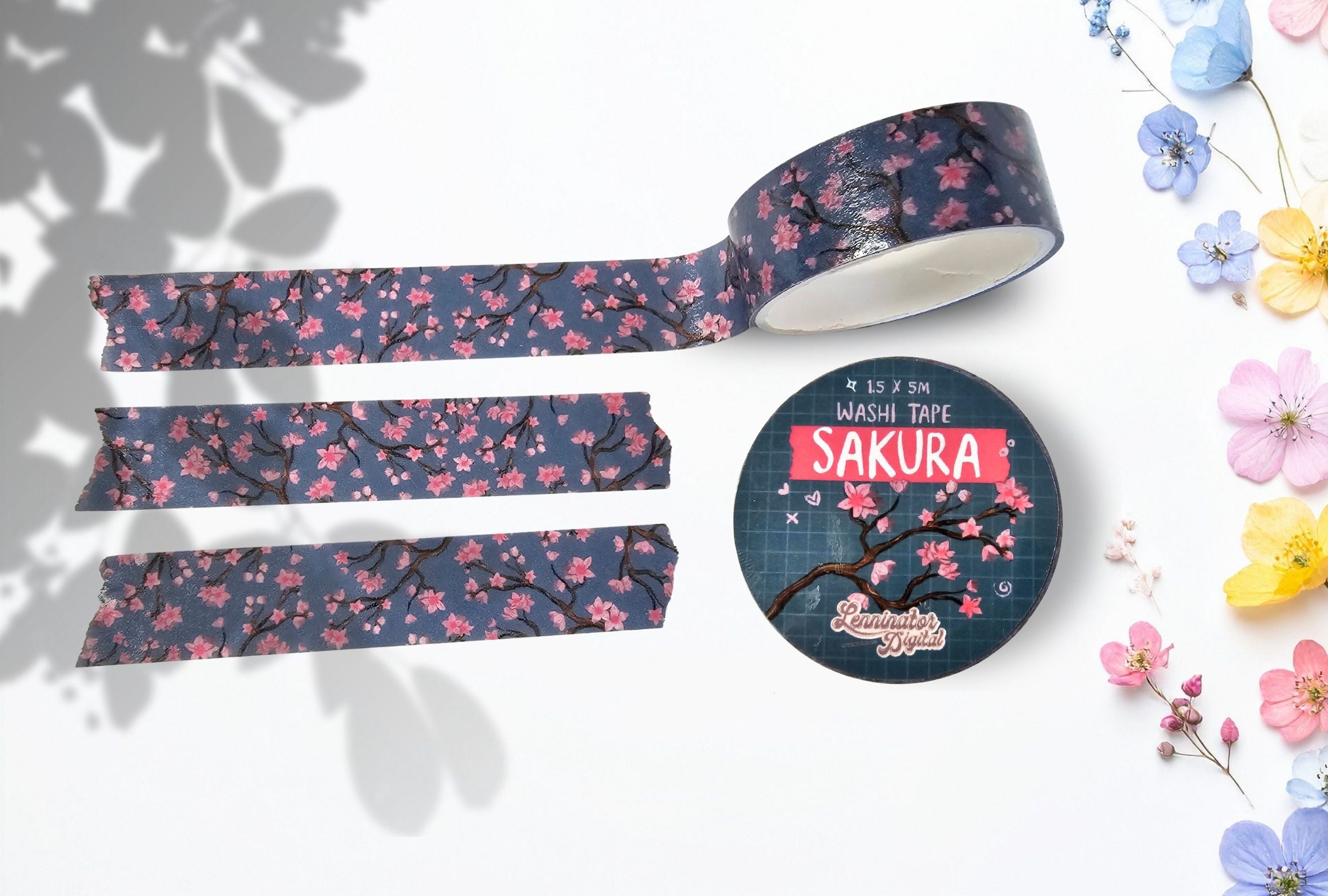 Sakura themed washi tape with pink and blue