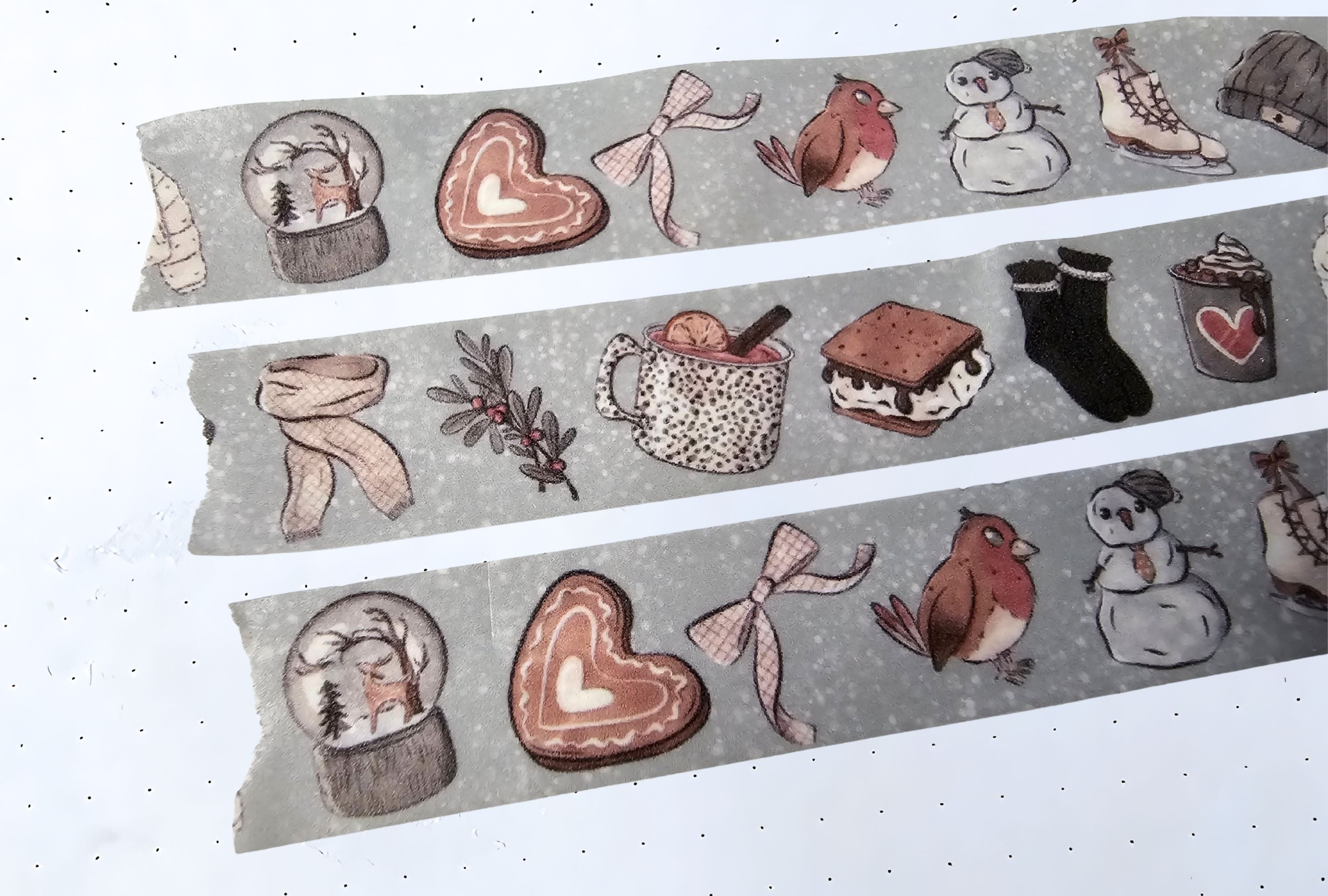 Close-up of a winter themed washi tape