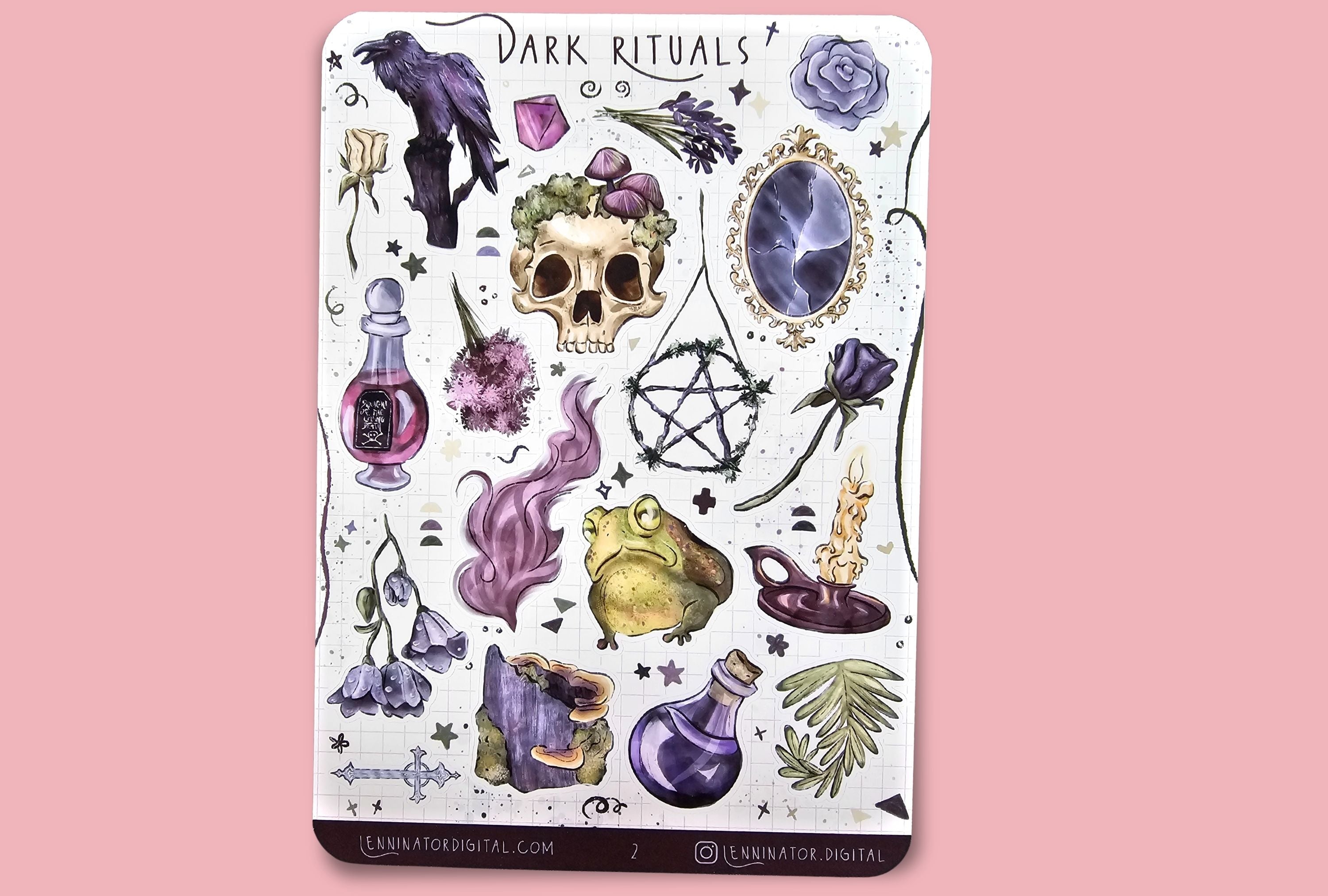 Sticker sheet titled 'Dark Rituals' with mystical designs